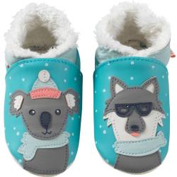 Chaussons bébé cuir souple fourrés Ana et Louis sous les flocons - Bleu - Taille 16-17 - Tichoups TICHOUPS.FR