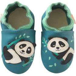 Chaussons bébé cuir souple Andréa le panda - Bleu - Taille 18-19 - Tichoups TICHOUPS.FR