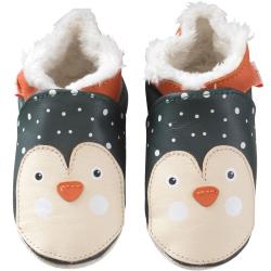 Chaussons bébé cuir souple fourrés Antonin le pingouin - Vert - Taille 16-17 - Tichoups TICHOUPS.FR