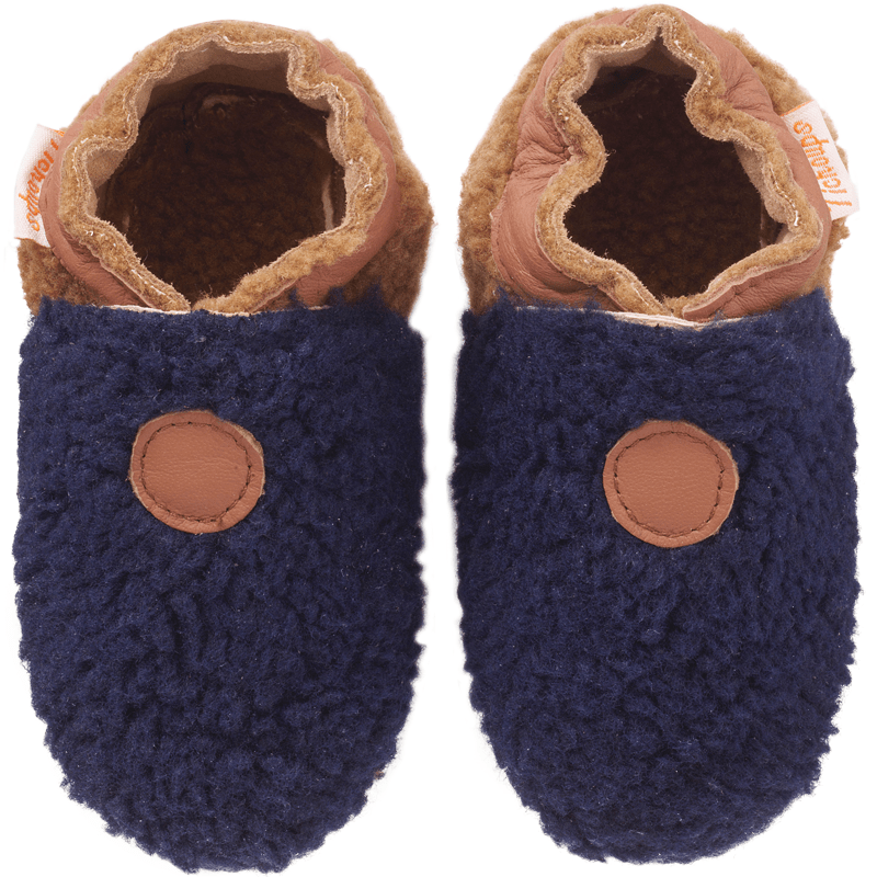 Chaussons bébé cuir souple Bouclettes marine-noisette - Bleu - Taille 18-19 - Tichoups TICHOUPS.FR