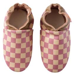 Chaussons bébé cuir souple damier - Rose - Taille 23-24 - Tichoups TICHOUPS.FR