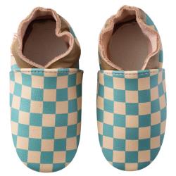 Chaussons bébé cuir souple damier - Bleu - Taille 18-19 - Tichoups TICHOUPS.FR