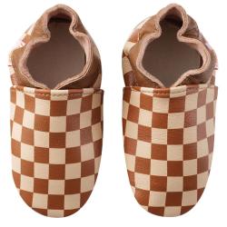 Chaussons bébé cuir souple damier - Marron - Taille 16-17 - Tichoups TICHOUPS.FR