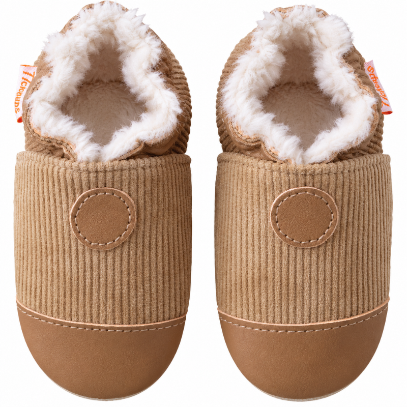 Chaussons bébé cuir souple Uni velours fourrés - Marron - Taille 18-19 - Tichoups TICHOUPS.FR