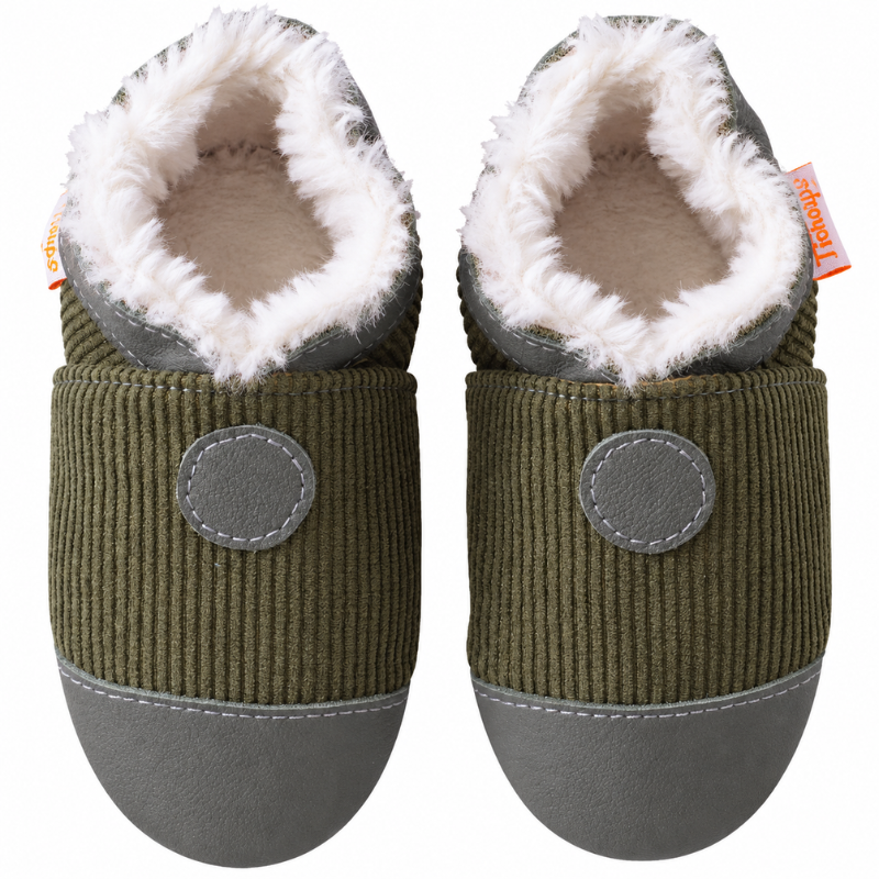 Chaussons bébé cuir souple Uni velours fourrés - Vert - Taille 18-19 - Tichoups TICHOUPS.FR