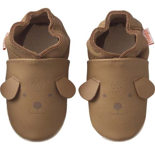 Chaussons bébé cuir souple Colin le chien - Marron - Taille 16-17 - Tichoups TICHOUPS.FR
