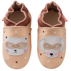 Chaussons bébé cuir souple Côme et Claire au bal masqué - Rose - Taille 18-19 - Tichoups TICHOUPS.FR