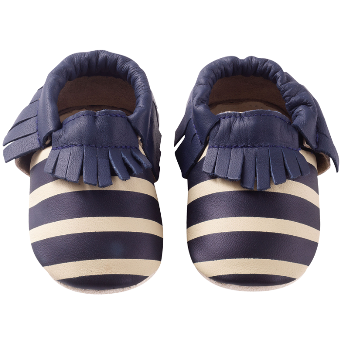 Chaussons bébé cuir souple à franges - Bleu marine - Taille 30-31 - Tichoups TICHOUPS.FR
