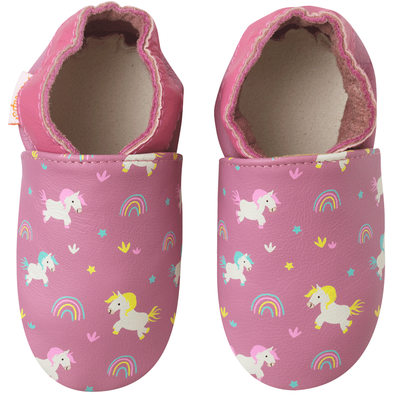 Chaussons bébé cuir souple Lola les licornes - Rose - Taille 18-19 - Tichoups TICHOUPS.FR