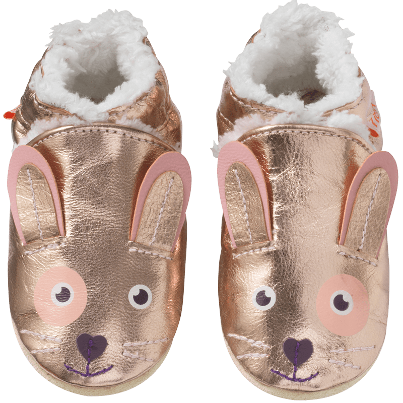Chaussons bébé cuir souple fourrés Luna le lapin - Rose - Taille 16-17 - Tichoups TICHOUPS.FR