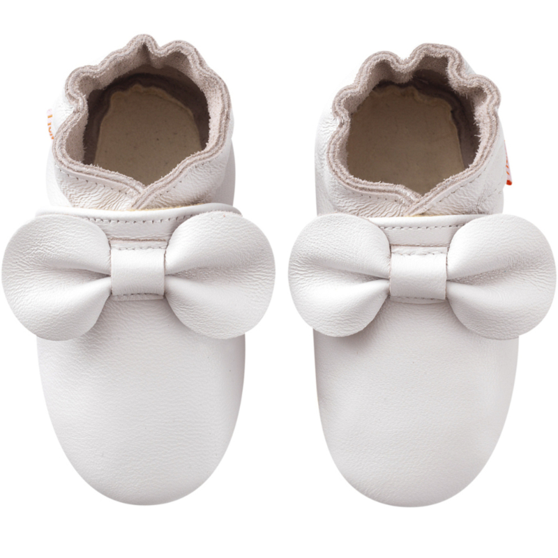 Chaussons bébé cuir souple uni nœuds - Blanc - Taille 18-19 - Tichoups TICHOUPS.FR