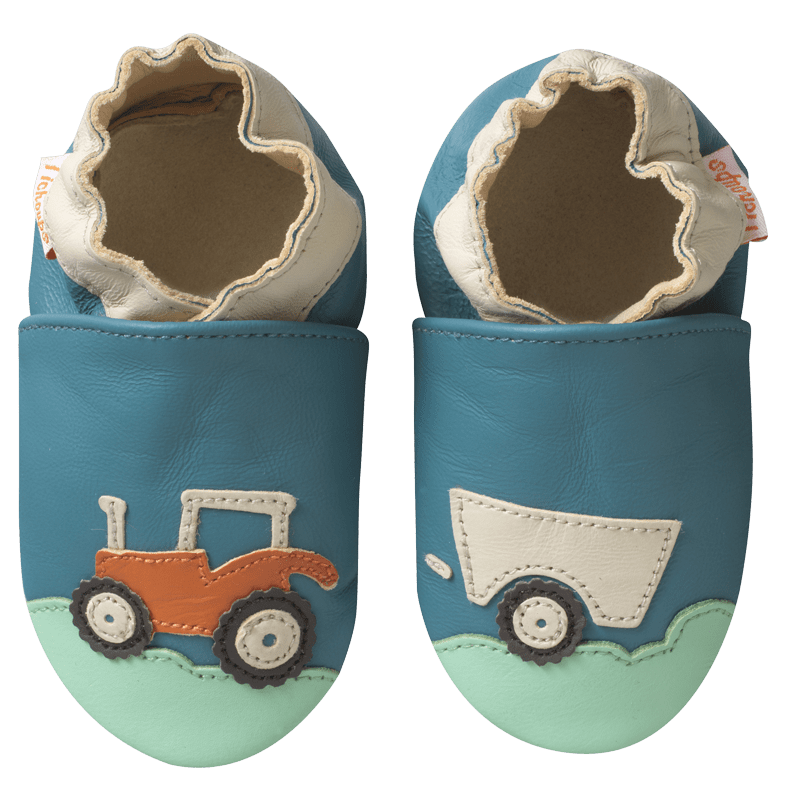 Chaussons bébé cuir souple Spencer le tracteur - Bleu - Taille 16-17 - Tichoups TICHOUPS.FR