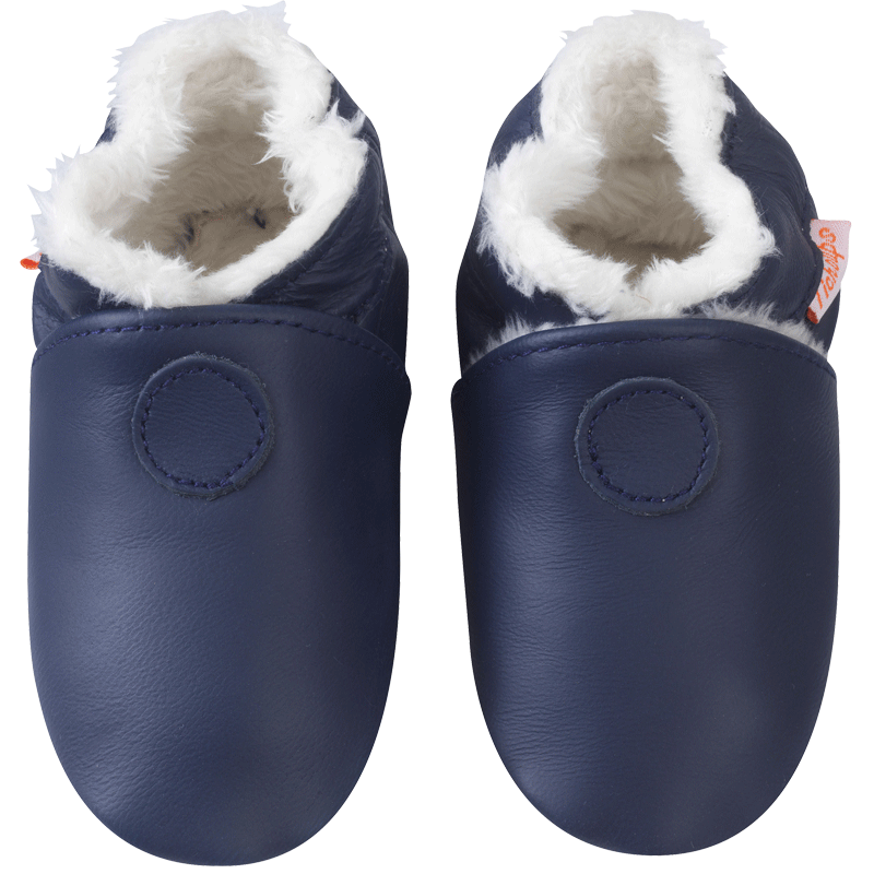 Chaussons bébé cuir souple uni fourrés - Bleu - Taille 18-19 - Tichoups TICHOUPS.FR