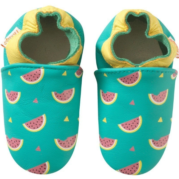 Chaussons bébé cuir souple Carla les pastèques - Vert - Taille 16-17 - Tichoups TICHOUPS.FR