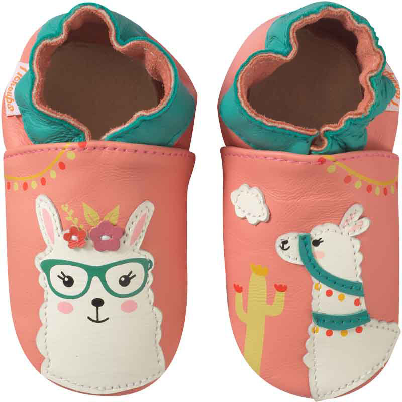 Chaussons bébé cuir souple Léna le lama - Rose - Taille 18-19 - Tichoups TICHOUPS.FR