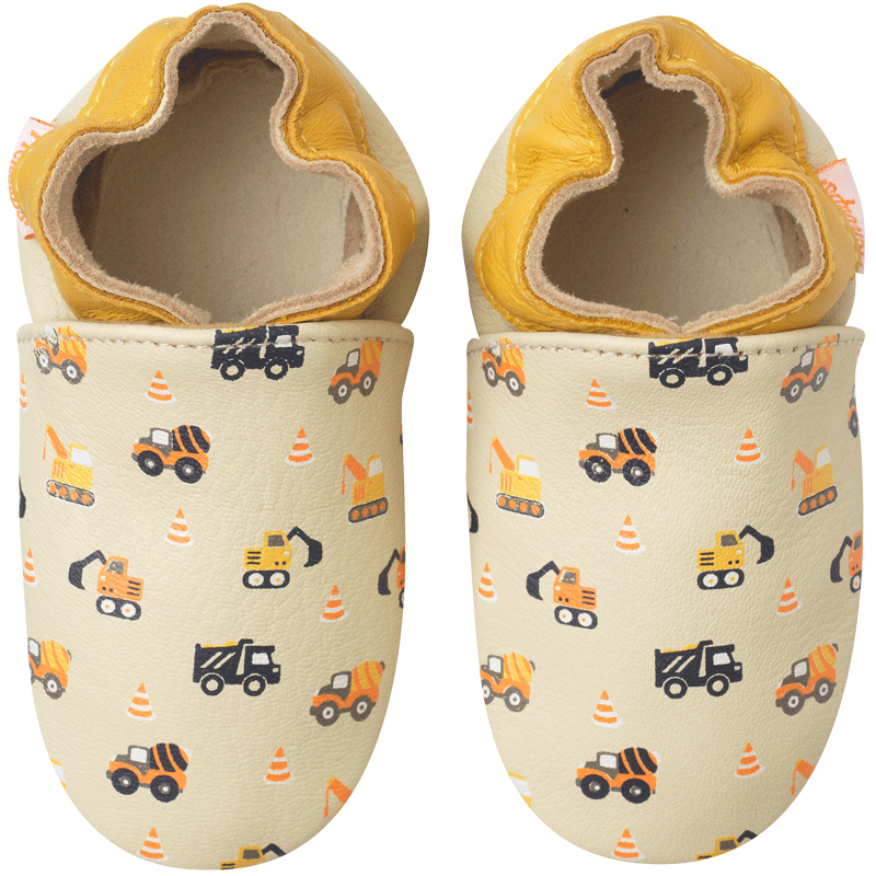 Chaussons bébé cuir souple Milo les travaux - Beige - Taille 18-19 - Tichoups TICHOUPS.FR