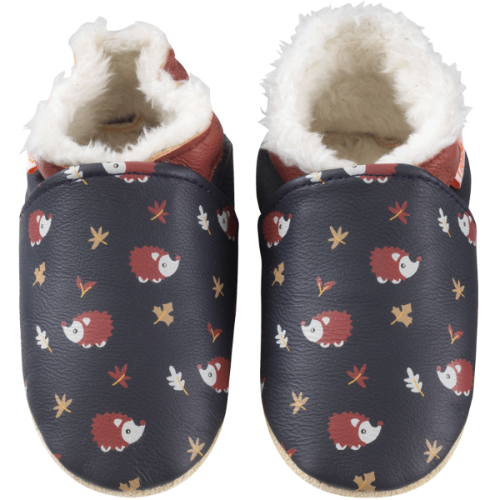 Chaussons bébé cuir souple fourrés Philéon les hérissons - Bleu marine - Taille 18-19 - Tichoups TICHOUPS.FR