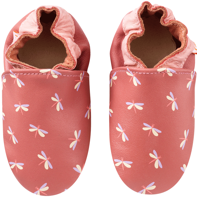 Chaussons cuir bébé Anna les libellules - Rose - Taille 16-17 - Tichoups TICHOUPS.FR