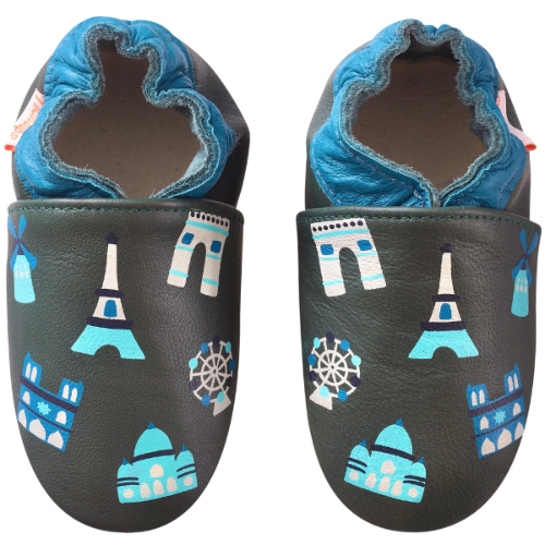 Chaussons bébé cuir souple Jimmy à Paris - Vert - Taille 23-24 - Tichoups TICHOUPS.FR