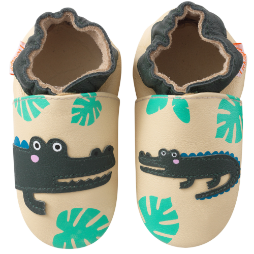 Chaussons bébé cuir souple Emile le crocodile - Beige - Taille 18-19 - Tichoups TICHOUPS.FR