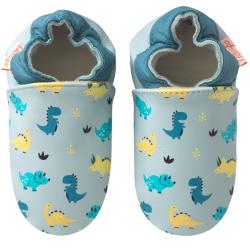 Chaussons bébé cuir souple Nestor les dinosaures - Bleu - Taille 16-17 - Tichoups TICHOUPS.FR