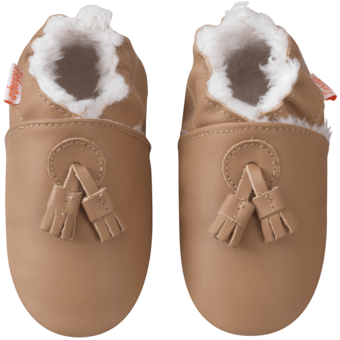 Chaussons bébé cuir souple fourrés à pampilles - Beige - Taille 22 - Tichoups TICHOUPS.FR