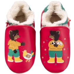 Chaussons bébé cuir souple Petit Ours Brun - Rouge - Taille 18-19 - Tichoups TICHOUPS.FR