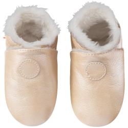 Chaussons bébé cuir souple uni fourrés - Beige - Taille 23-24 - Tichoups TICHOUPS.FR