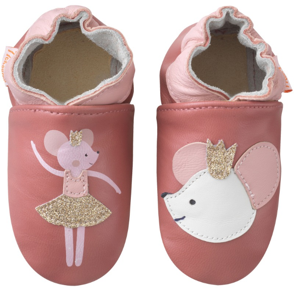 Chaussons bébé cuir souple Coralie la souris - Rose - Taille 18-19 - Tichoups TICHOUPS.FR