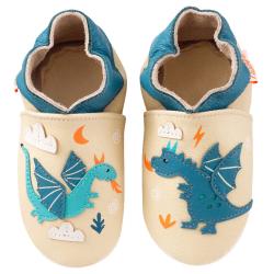 Chaussons cuir bébé Gaël et Tim les dragons - Beige - Taille 18-19 - Tichoups TICHOUPS.FR