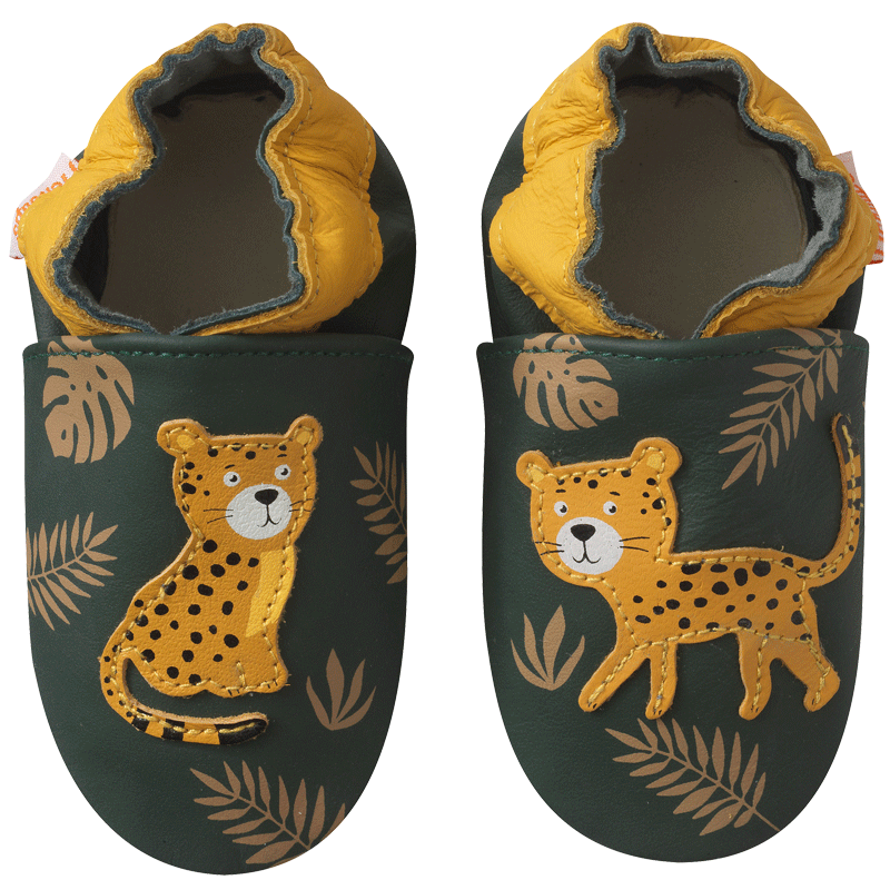 Chaussons bébé cuir souple César le jaguar - Vert - Taille 18-19 - Tichoups TICHOUPS.FR