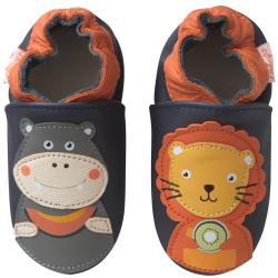 Chaussons bébé cuir souple Jade et Robert se régalent - Bleu marine - Taille 18-19 - Tichoups TICHOUPS.FR