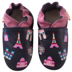 Chaussons bébé cuir souple Lily à Paris - Marine - Taille 22 - Tichoups TICHOUPS.FR