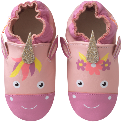 Chaussons bébé cuir souple Lise la licorne - Rose - Taille 16-17 - Tichoups TICHOUPS.FR