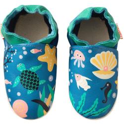 Chaussons bébé cuir souple Marie Claire sous la mer - Bleu - Taille 20-21 - Tichoups TICHOUPS.FR
