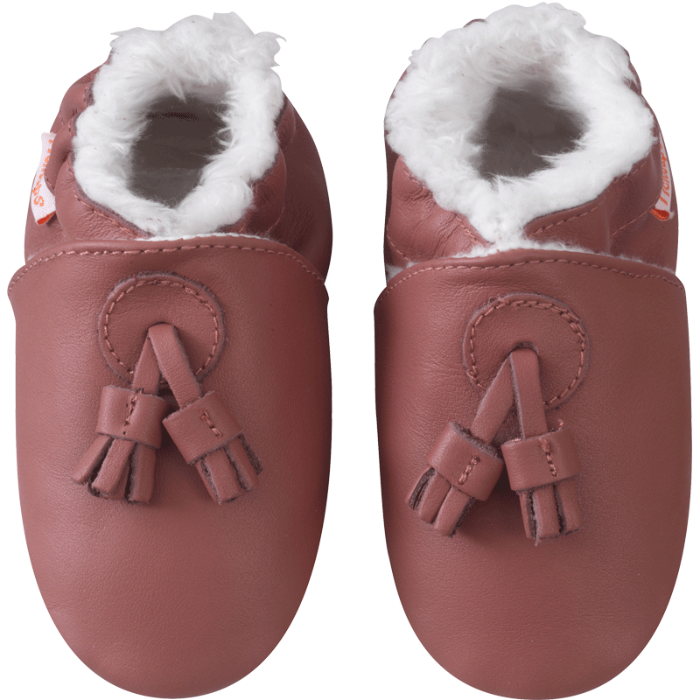 Chaussons bébé cuir souple fourrés à pampilles - Marron - Taille 29 - Tichoups TICHOUPS.FR