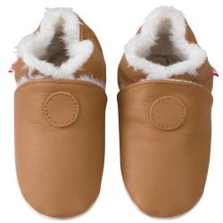 Chaussons bébé cuir souple uni fourrés - Marron - Taille 16-17 - Tichoups TICHOUPS.FR