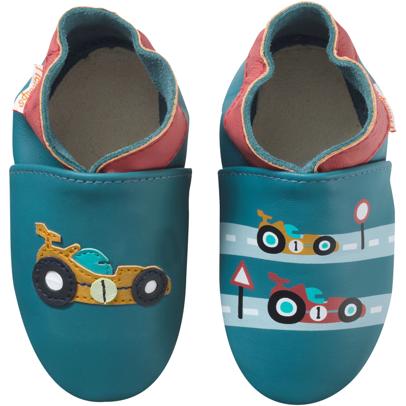 Chaussons bébé cuir souple Valentin la formule 1 - Bleu - Taille 18-19 - Tichoups TICHOUPS.FR