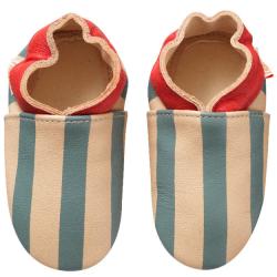 Chaussons bébé cuir souple rayures - Bleu - Taille 18-19 - Tichoups TICHOUPS.FR