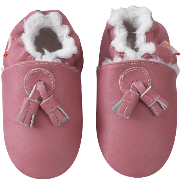 Chaussons bébé cuir souple fourrés à pampilles - Rose - Taille 16-17 - Tichoups TICHOUPS.FR