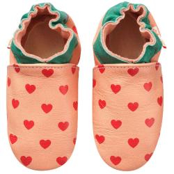 Chaussons bébé cuir souple coeurs - Rouge - Taille 18-19 - Tichoups TICHOUPS.FR