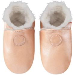 Chaussons bébé cuir souple uni fourrés - Rose - Taille 18-19 - Tichoups TICHOUPS.FR