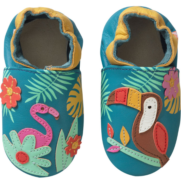 Chaussons bébé cuir souple Soizic sous les tropiques - Bleu - Taille 18-19 - Tichoups TICHOUPS.FR