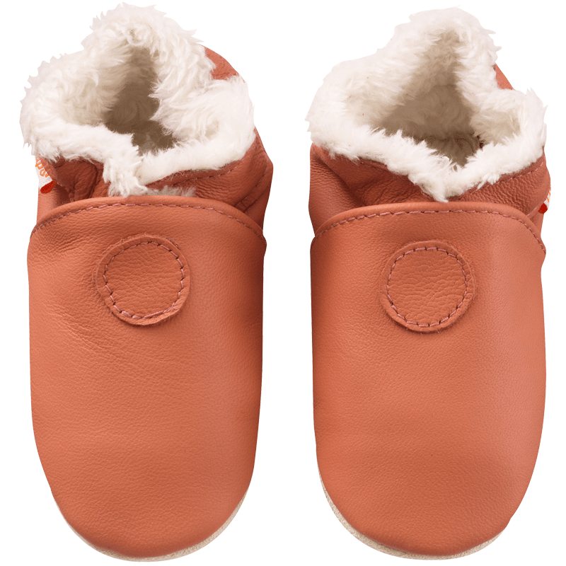 Chaussons bébé cuir souple uni fourrés - Marron - Taille 16-17 - Tichoups TICHOUPS.FR