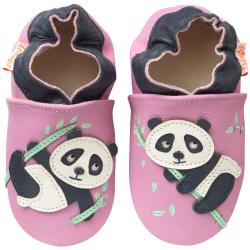 Chaussons bébé cuir souple Dana le panda - Rose - Taille 16-17 - Tichoups TICHOUPS.FR