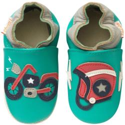 Chaussons bébé cuir souple Malo la moto - Vert - Taille 16-17 - Tichoups TICHOUPS.FR
