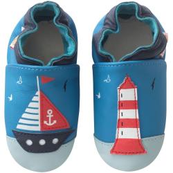 Chaussons bébé cuir souple Mathéo sur l'eau - Bleu - Taille 18-19 - Tichoups TICHOUPS.FR