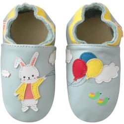 Chaussons bébé cuir souple Merlin le lapin - Bleu - Taille 16-17 - Tichoups TICHOUPS.FR