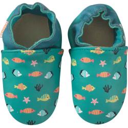 Chaussons bébé cuir souple Simon et Ninon les poissons - Vert - Taille 18-19 - Tichoups TICHOUPS.FR