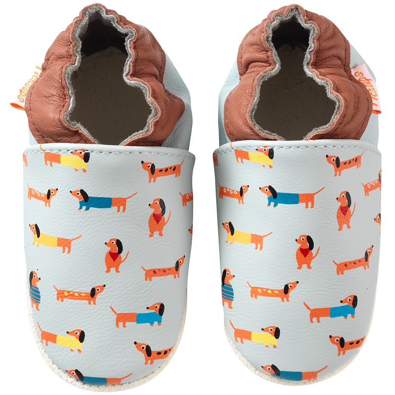 Chaussons bébé cuir souple Raphaël les teckels - Bleu - Taille 18-19 - Tichoups TICHOUPS.FR